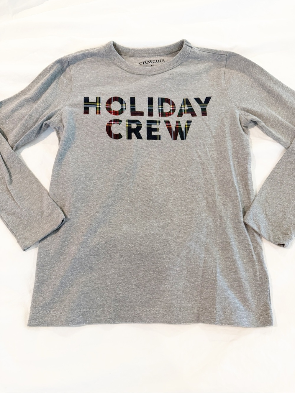 Crewcuts Gray Holiday Plaid Lettering Long Sleeve Tee Size 6-7 Years